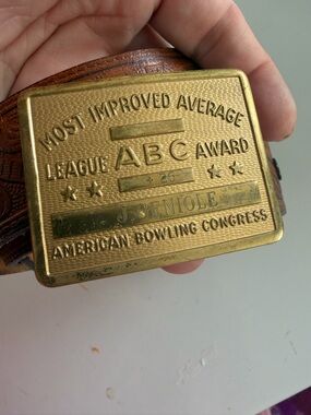 Vintage American Bowling Congress ABC Tooled Leather Belt Brown 39"